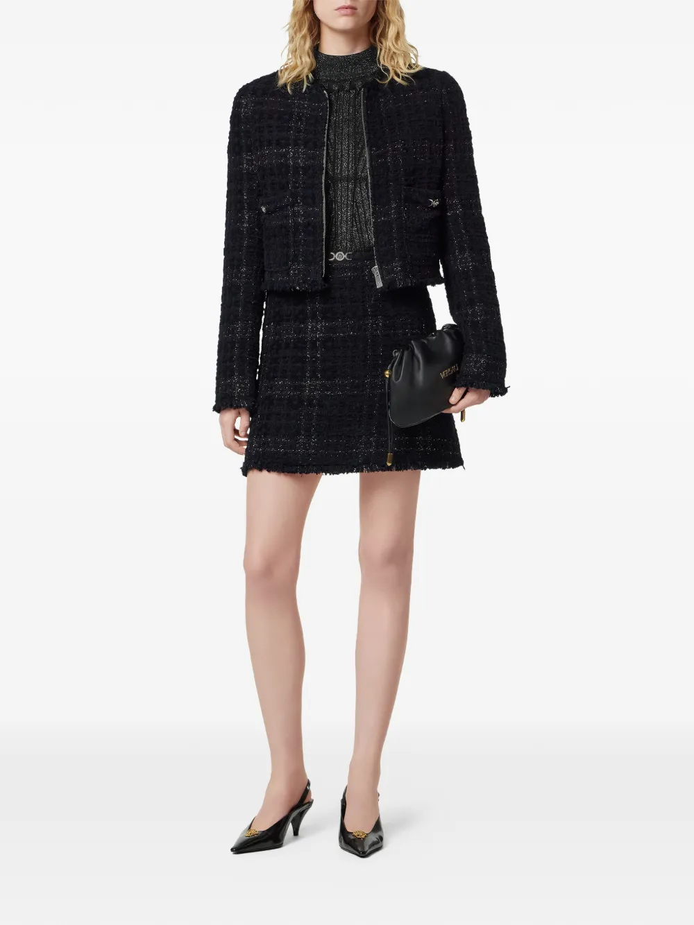 Versace Ribgebreide top van lurex-blend Zwart
