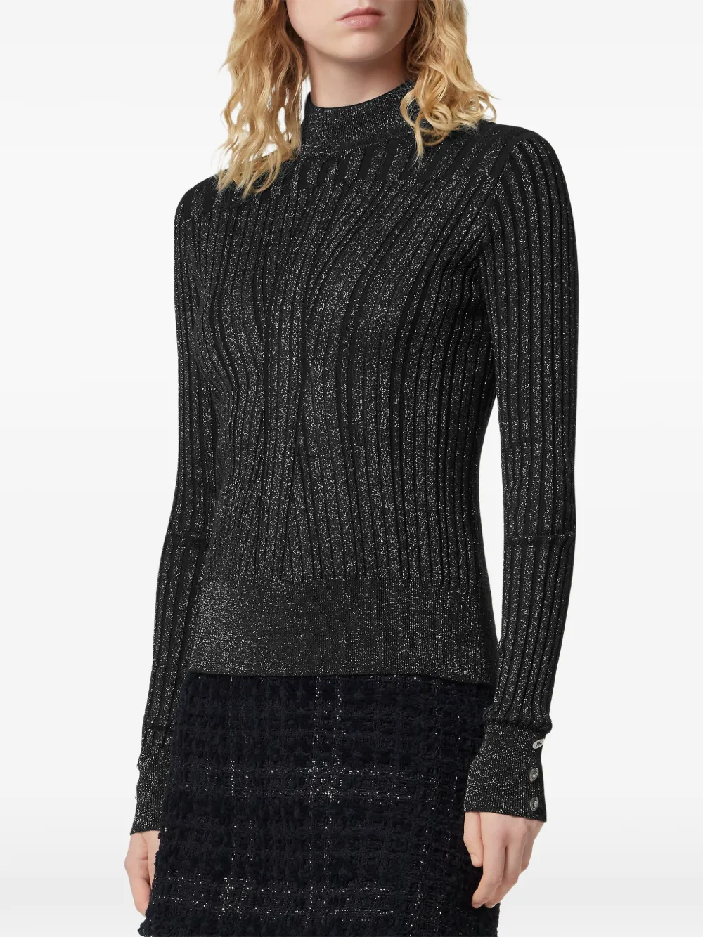 Versace Ribgebreide top van lurex-blend Zwart