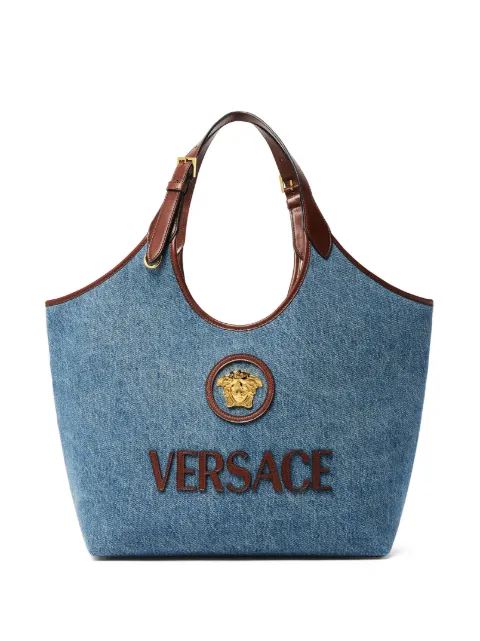 Versace logo-appliqué tote bag