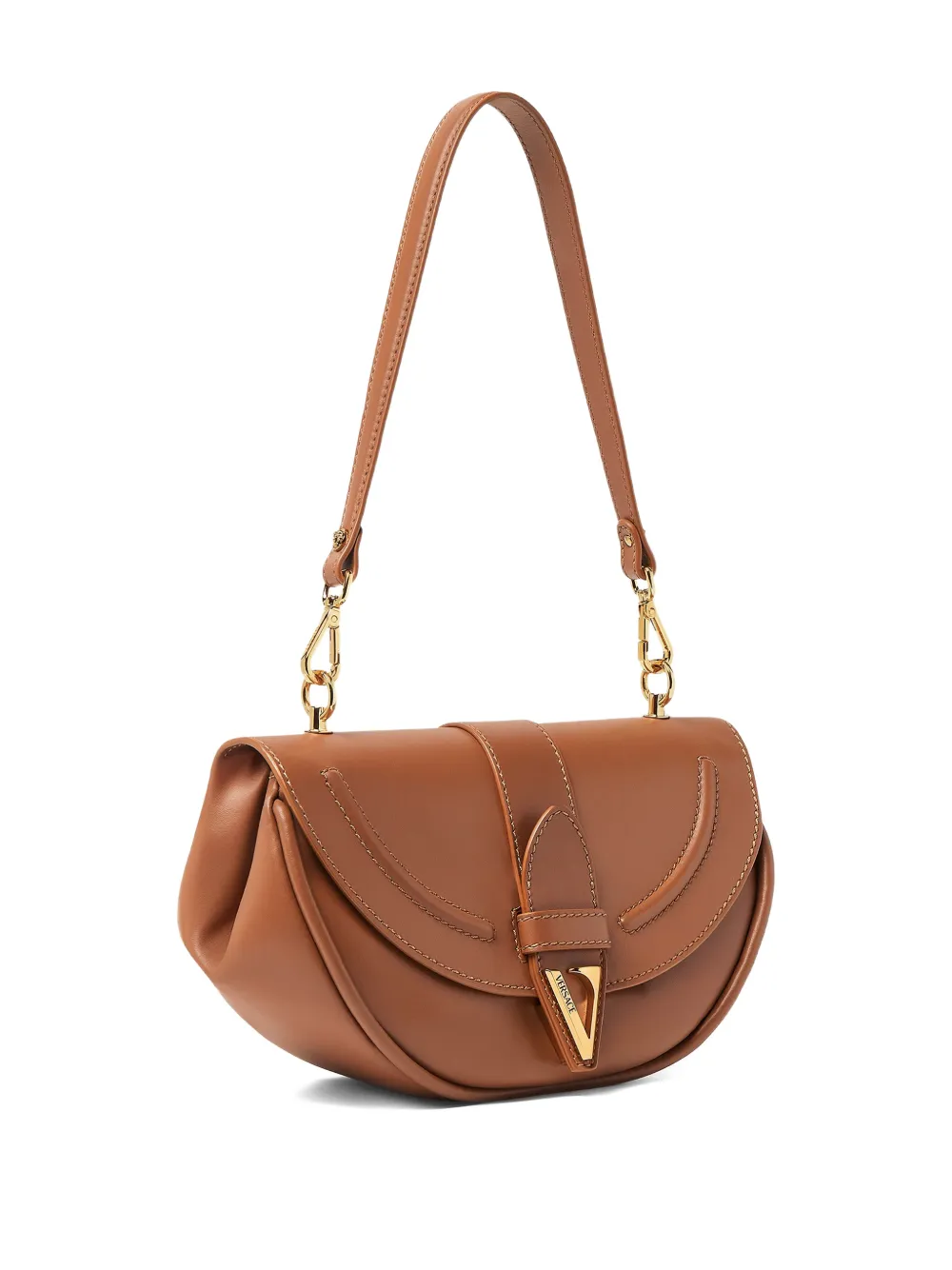  Versace Virtus Leather Shoulder Bag - Brown 