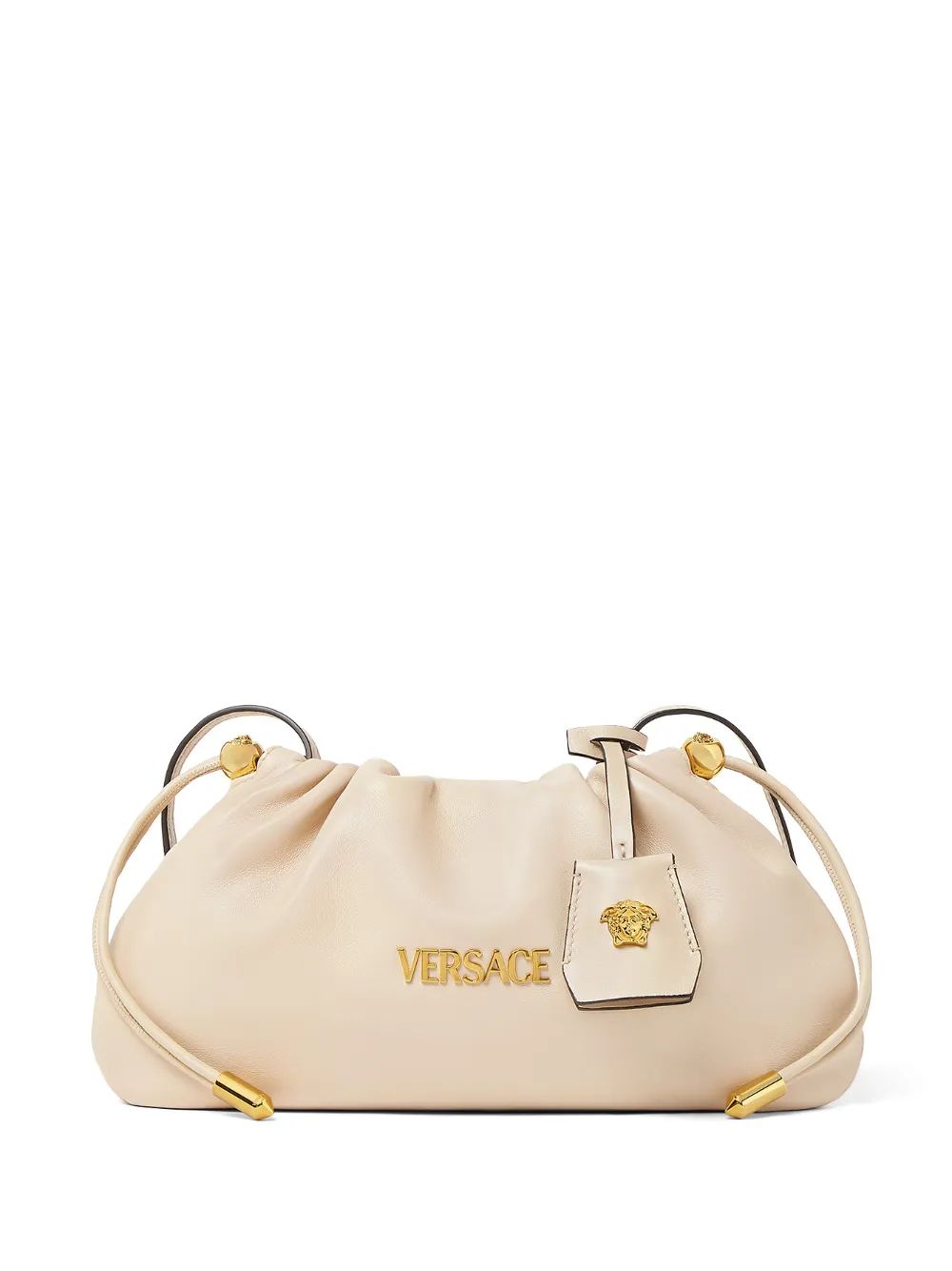 Versace Mini Tag Logo Clutch Bag In Neutral