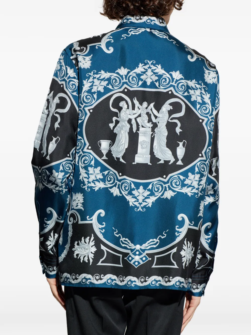 Versace Zijden overhemd met print Blauw