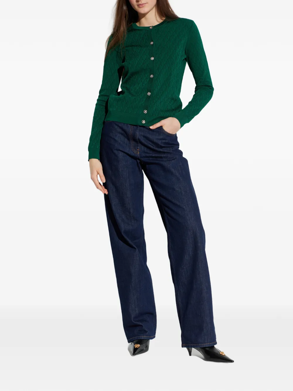 Versace Cardigan Pattern V Sweaters And Cardigans Green In Green