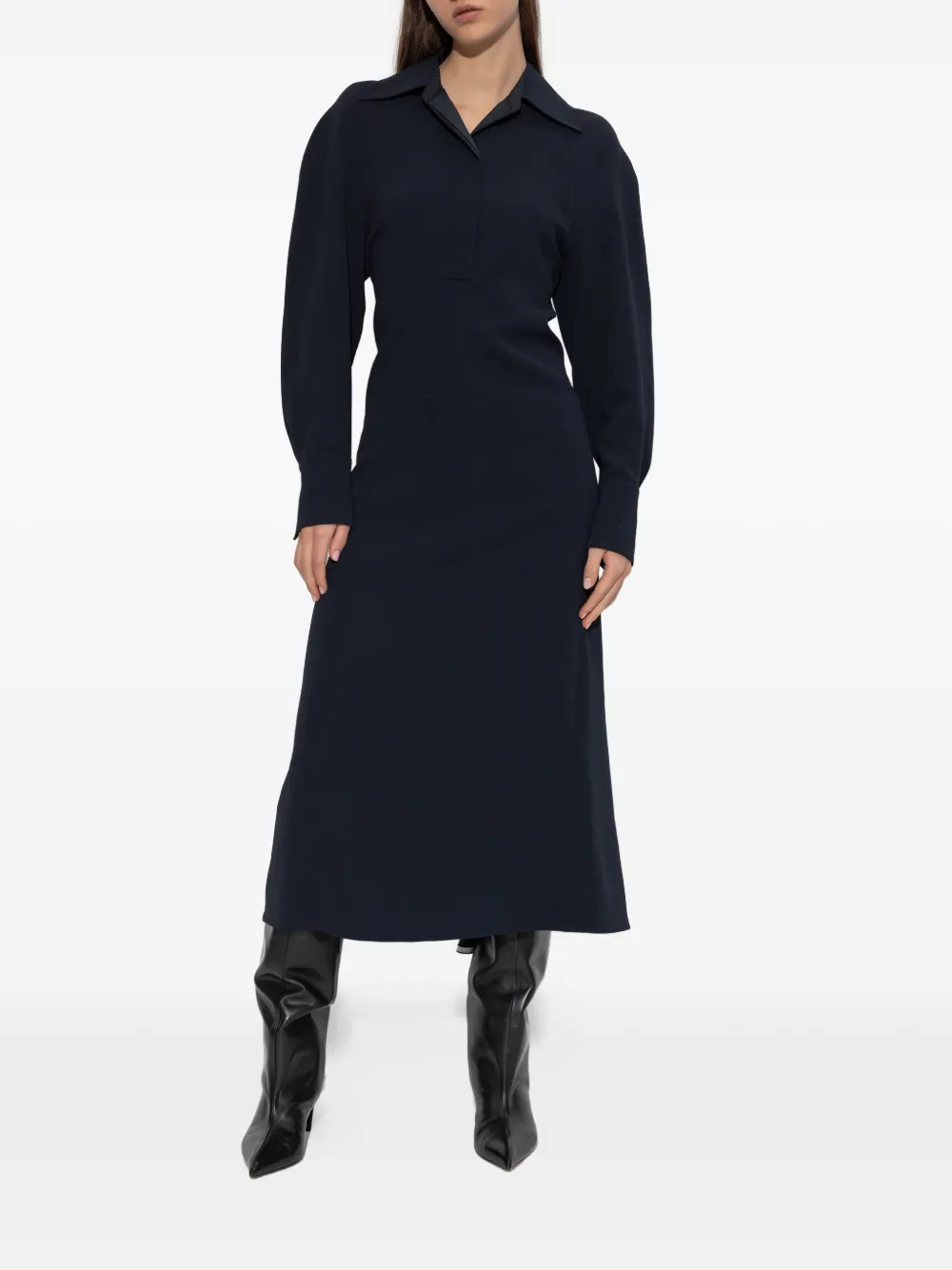 Victoria Beckham Collared Long-sleeve Dress In Black