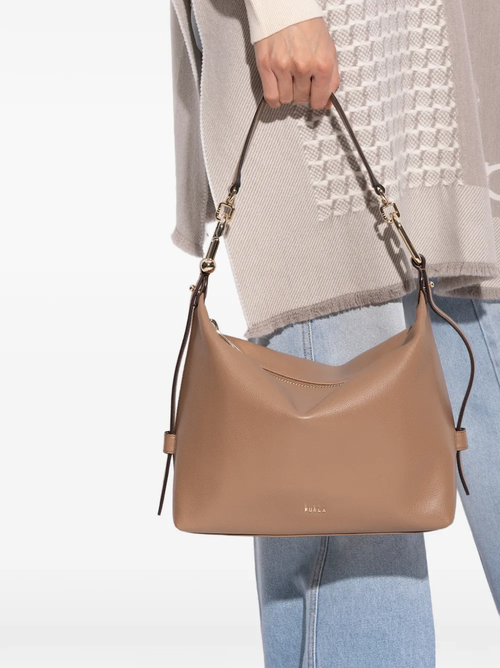 Furla Medium Tonie Leather Shoulder Bag In Brown