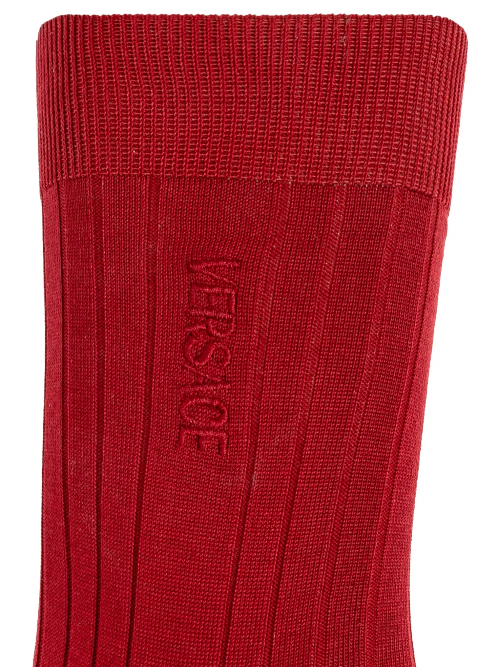  Versace Chaussettes Côtelées à Logo Brodé - Rouge 