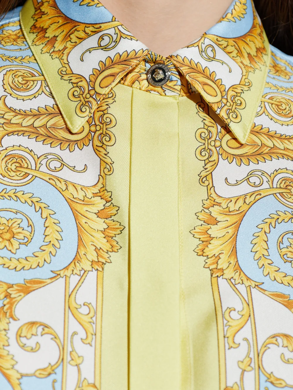 Versace Multicolor Long-sleeved Shirt With Pointed Collar And All-over Baroque Print In Silk For Women