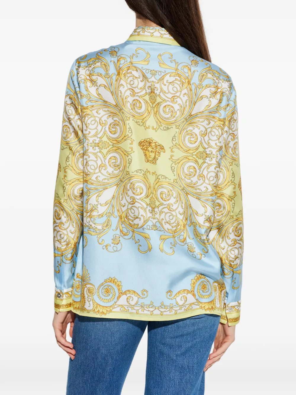 Versace Multicolor Long-sleeved Shirt With Pointed Collar And All-over Baroque Print In Silk For Women