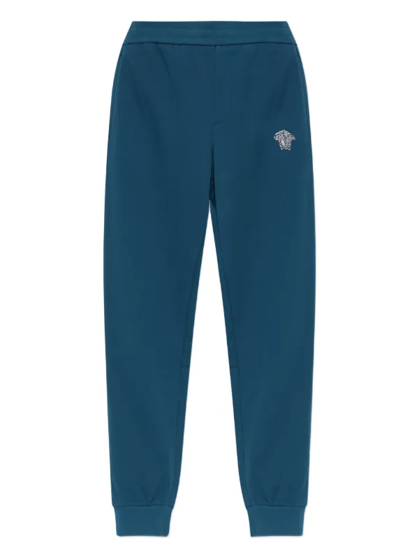 Versace Embroidered Cotton-jersey Sweatpants in Blue