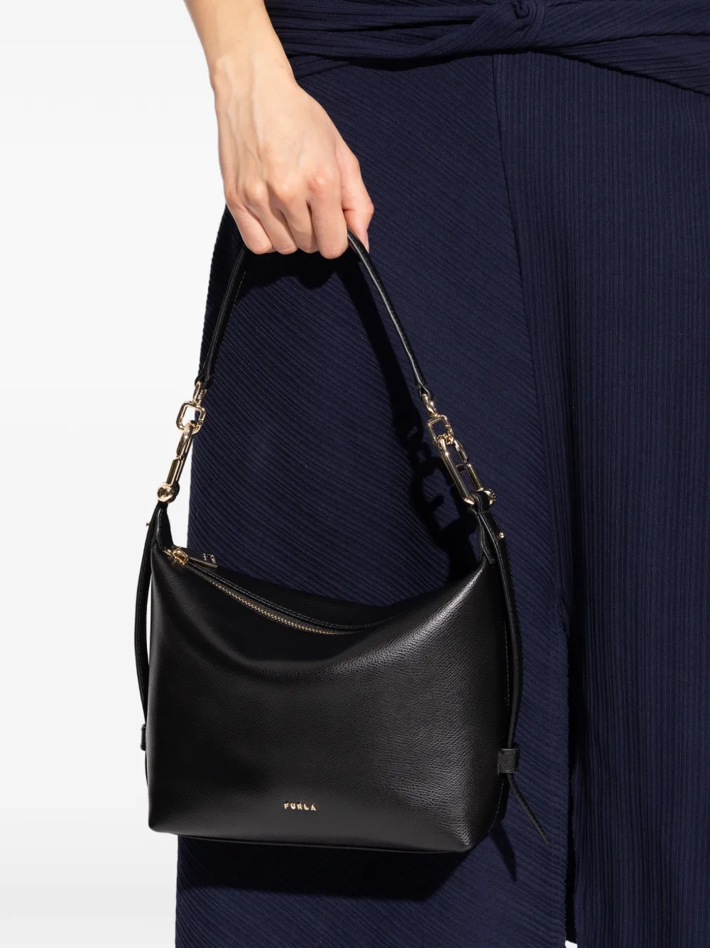 Furla small Tonie chain-detail leather tote bag - Zwart