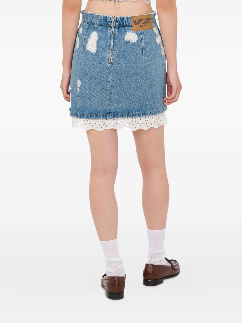 MOSCHINO JEANS Denim mini-rok met kanten afwerking Blauw