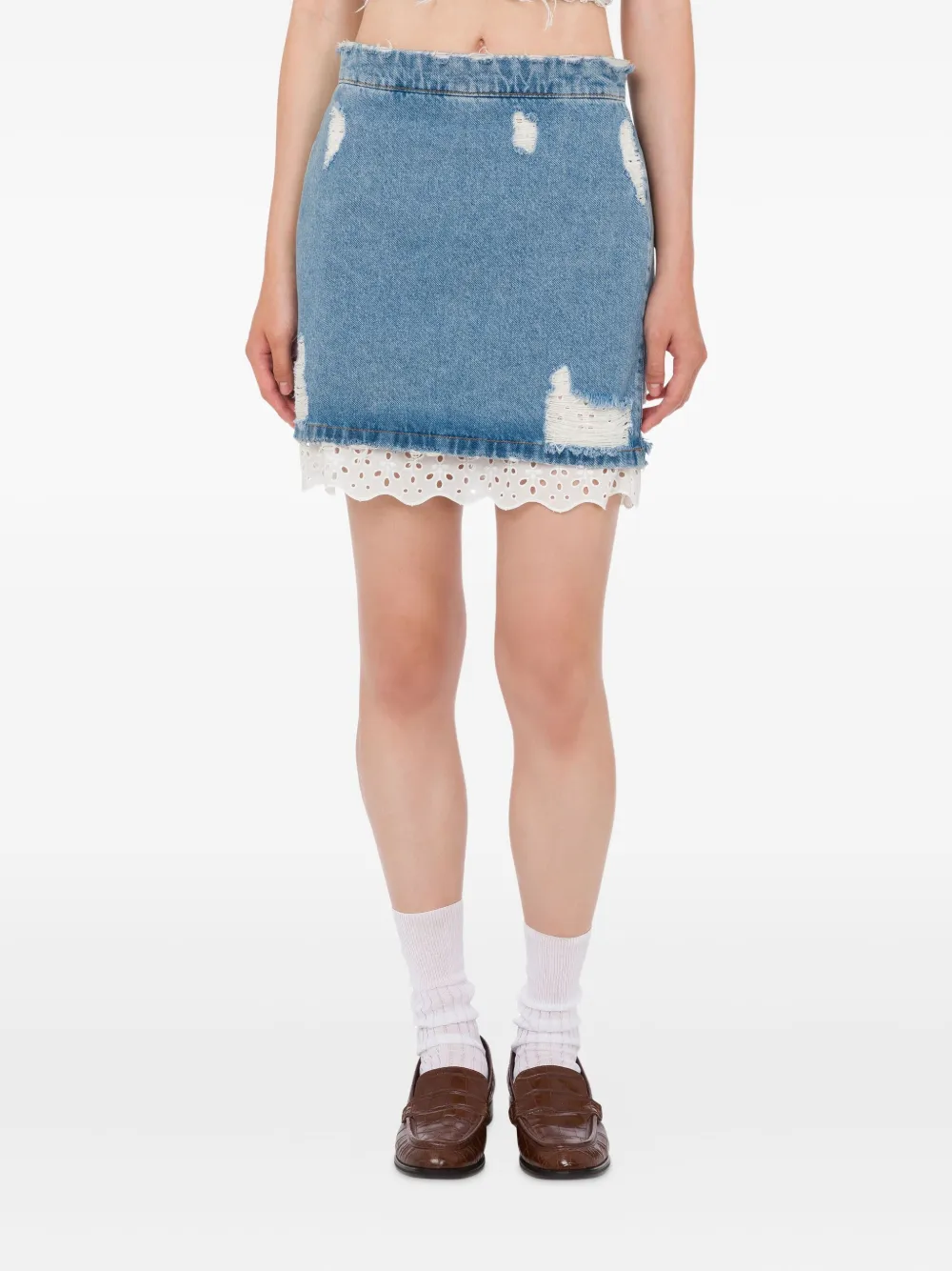 MOSCHINO JEANS Denim mini-rok met kanten afwerking Blauw