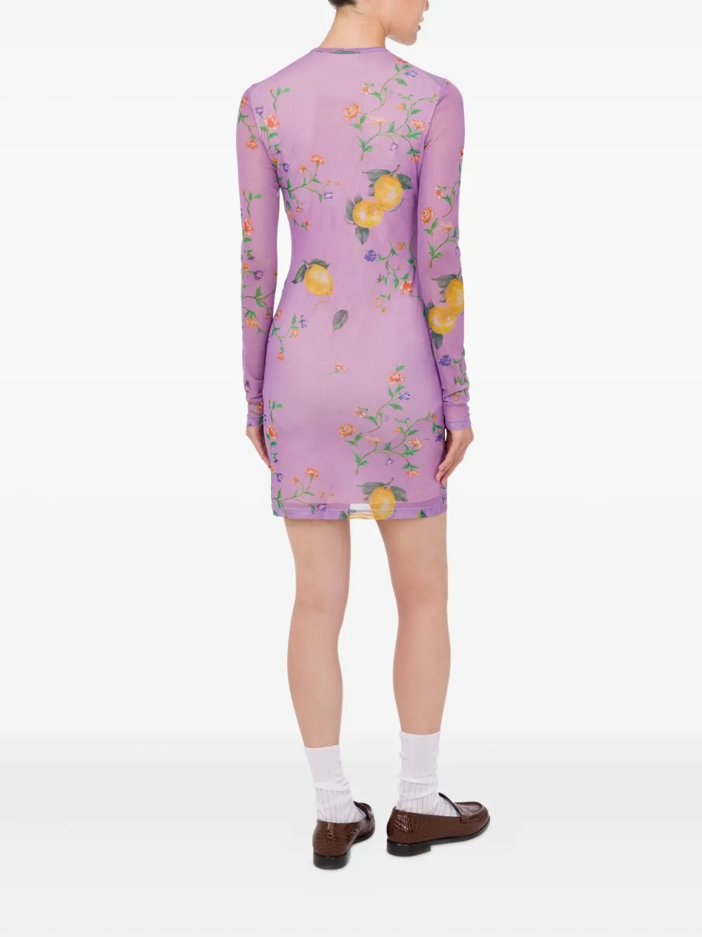 Moschino Floral-print Long-sleeve Mini Dress In Purple