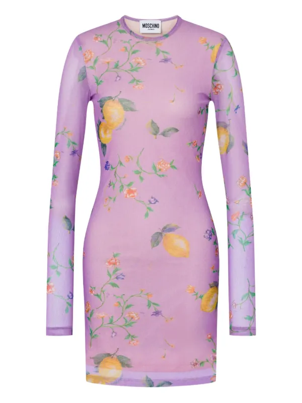 moschino mini dress Moschino Floral-print Long-sleeve Mini Dress