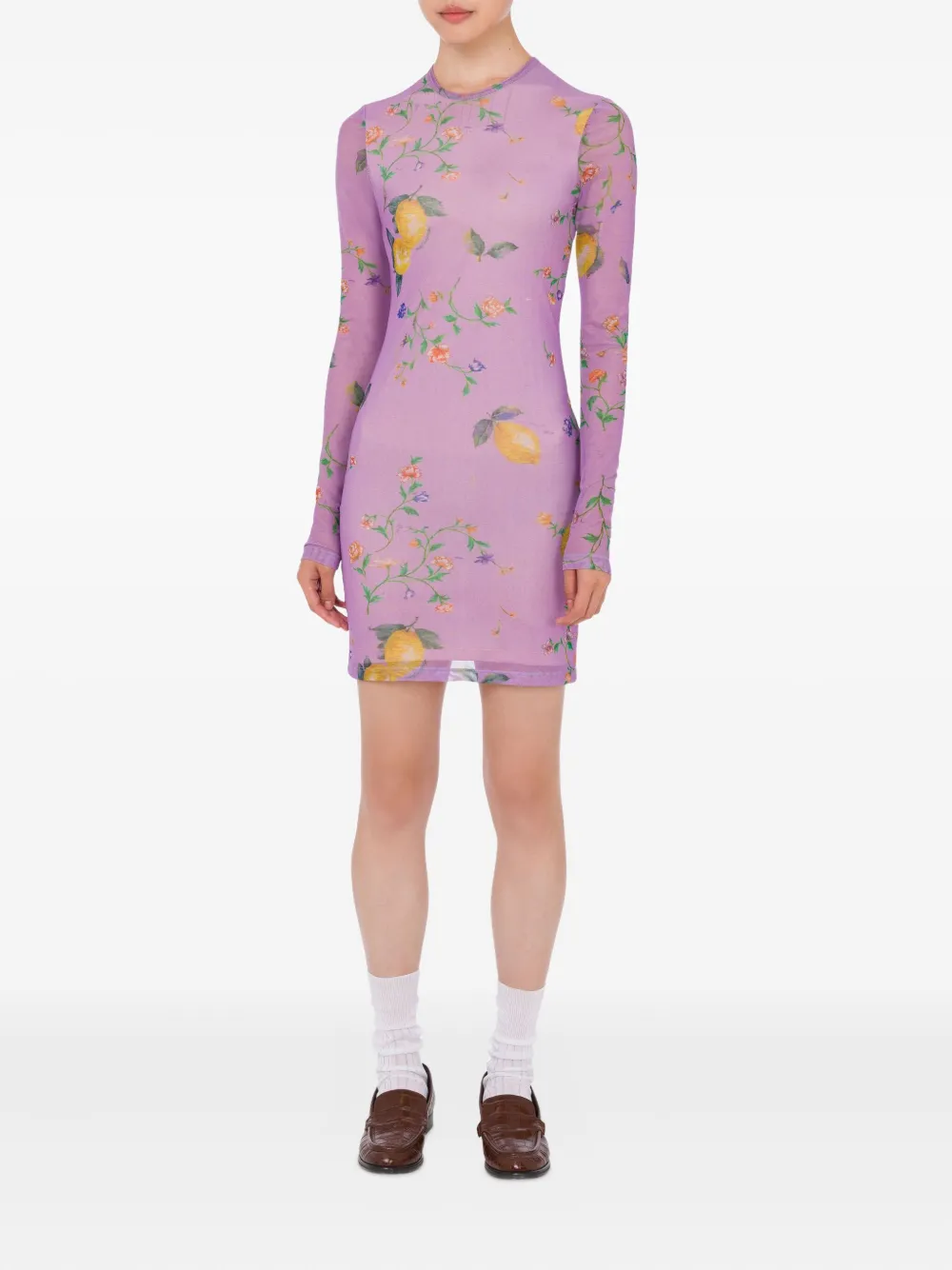 MOSCHINO JEANS floral-print long-sleeve mini dress - Paars