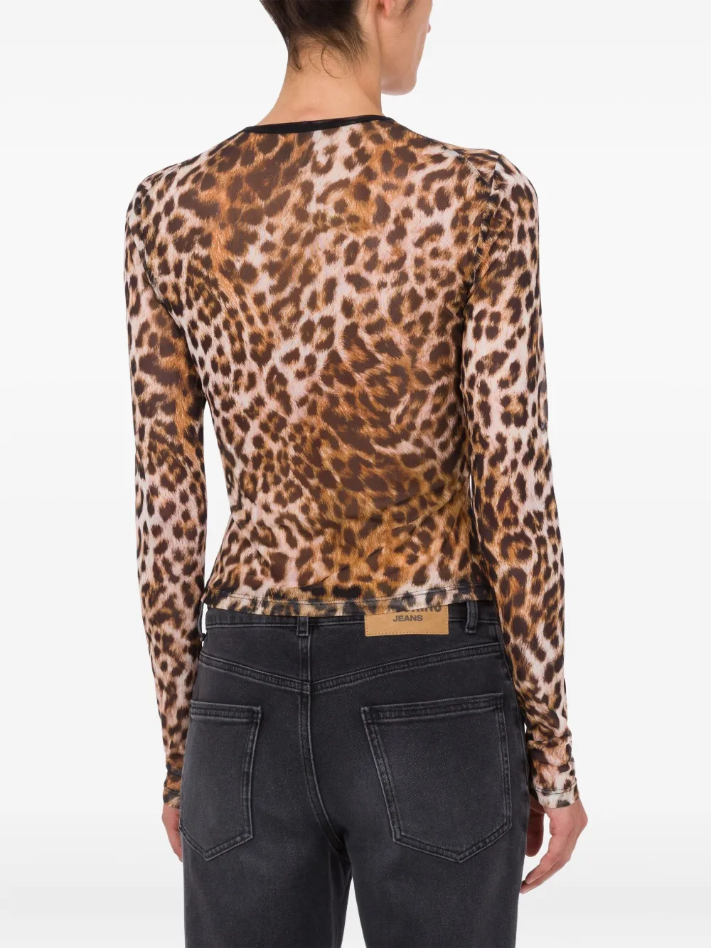 Moschino Leopard-print Long-sleeve T-shirt In Brown