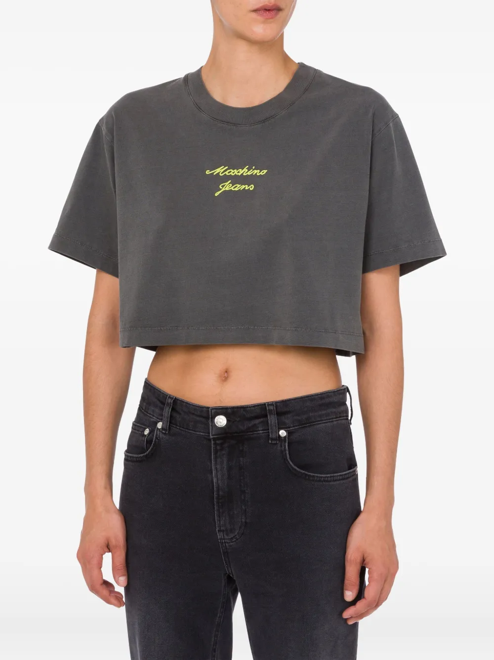 MOSCHINO JEANS Cropped T-shirt met logodetail Grijs