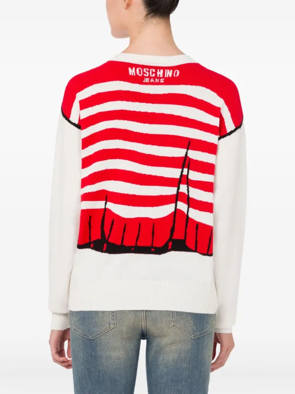 MOSCHINO JEANS Trompe-l'œil Graphic Sweater | White | FARFETCH GE