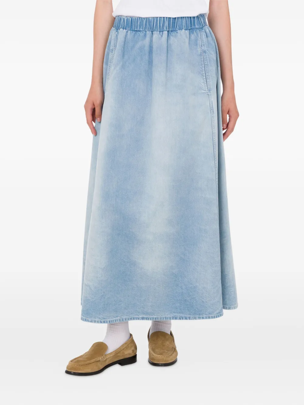 Elasticated-Waist Maxi Denim Skirt