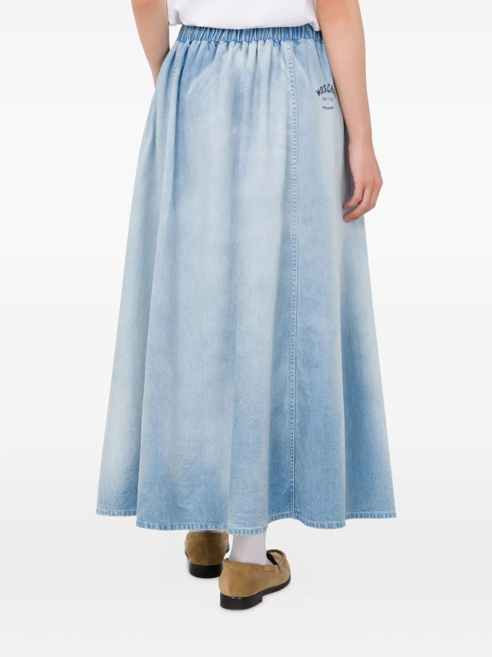 Elasticated-Waist Maxi Denim Skirt