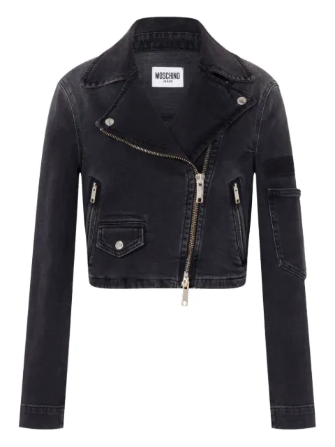 MOSCHINO JEANS denim cropped biker jacket