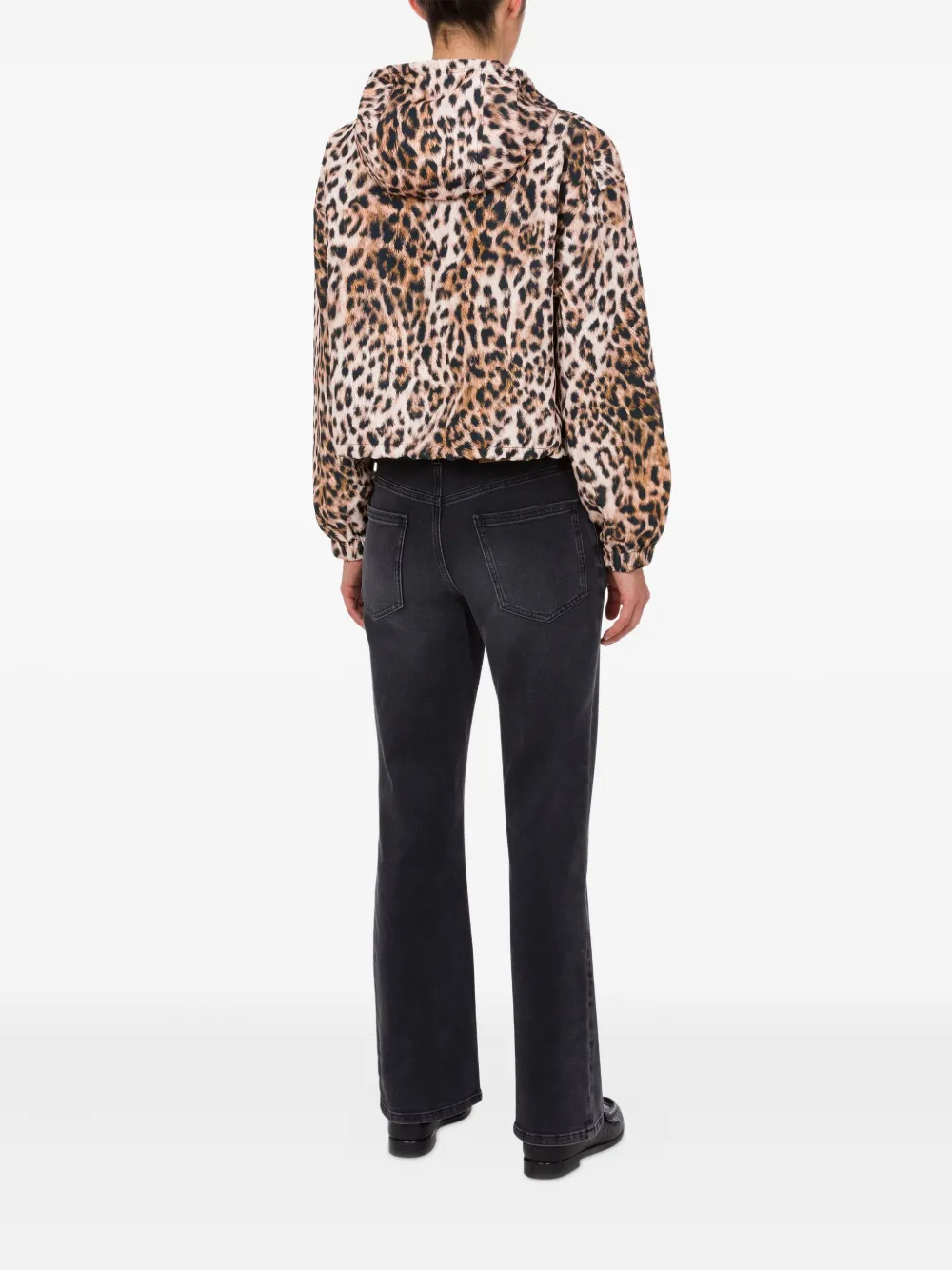  Moschino Jeans Hooded Leopard-print Cropped Jacket - Brown 