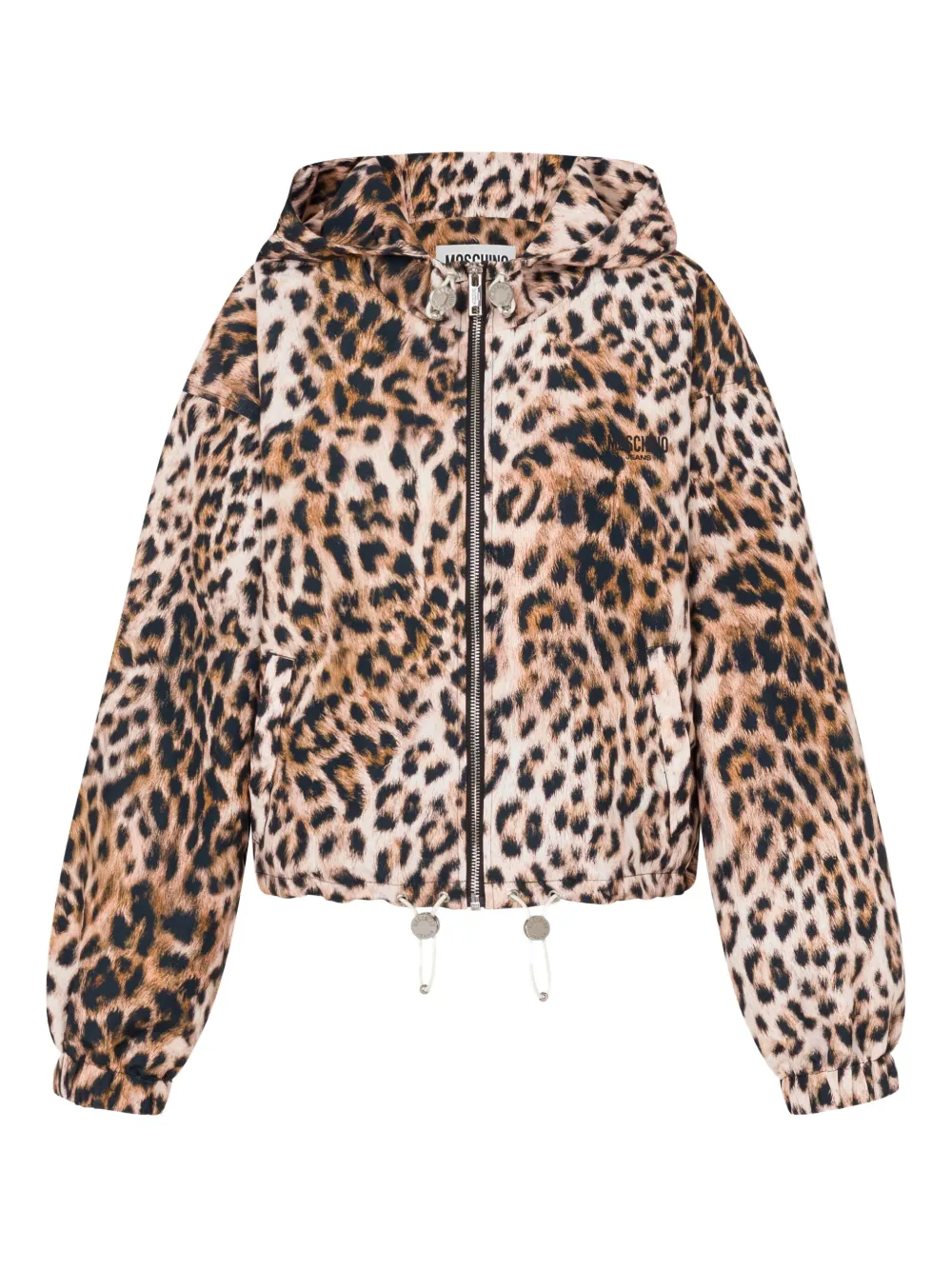  Moschino Jeans Hooded Leopard-print Cropped Jacket - Brown 