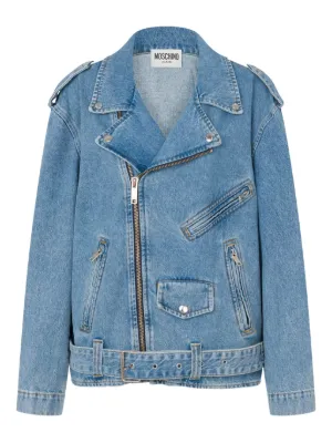 MOSCHINO JEANS crystal-embellished Denim Biker Jacket | Blue