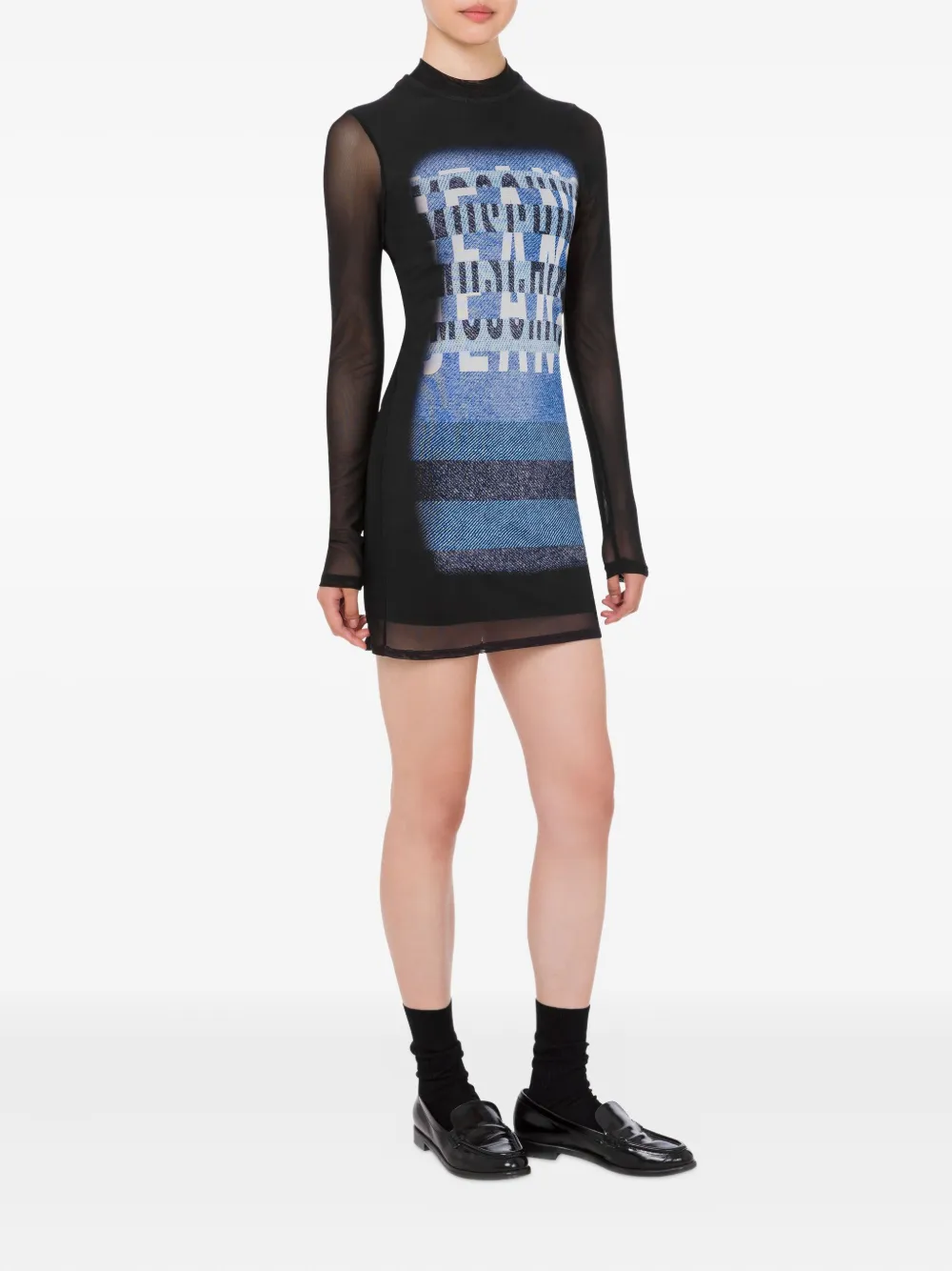 Printed Long-Sleeve Mini Dress