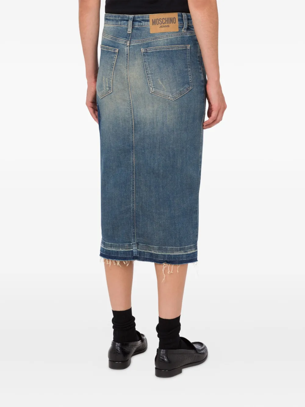 MOSCHINO JEANS Denim midi-rok met gerafelde afwerking Blauw
