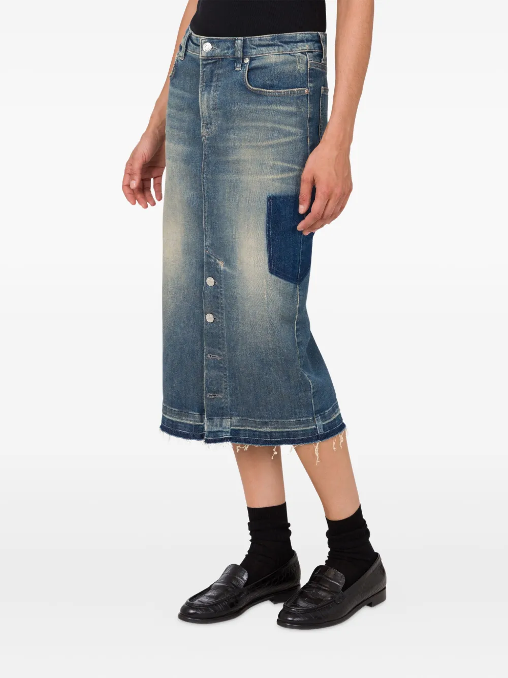 MOSCHINO JEANS Denim midi-rok met gerafelde afwerking Blauw