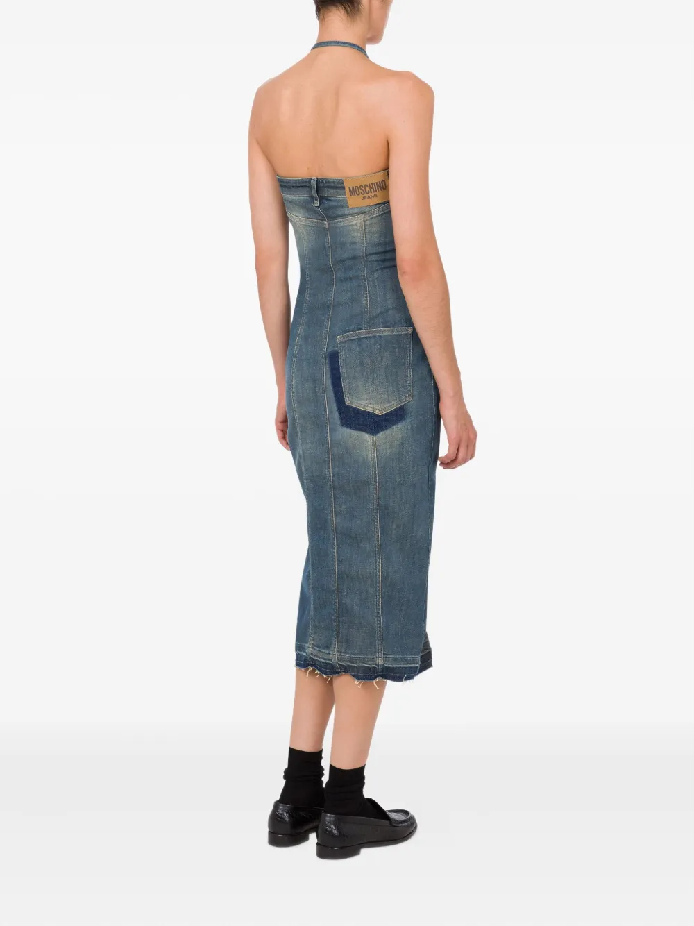MOSCHINO JEANS Denim midi-jurk met halternek Blauw