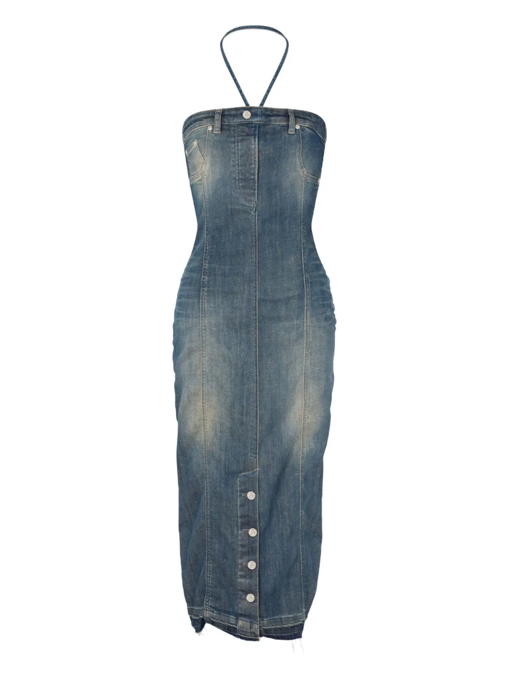 MOSCHINO JEANS Abito denim midi con scollo all'americana - Blu