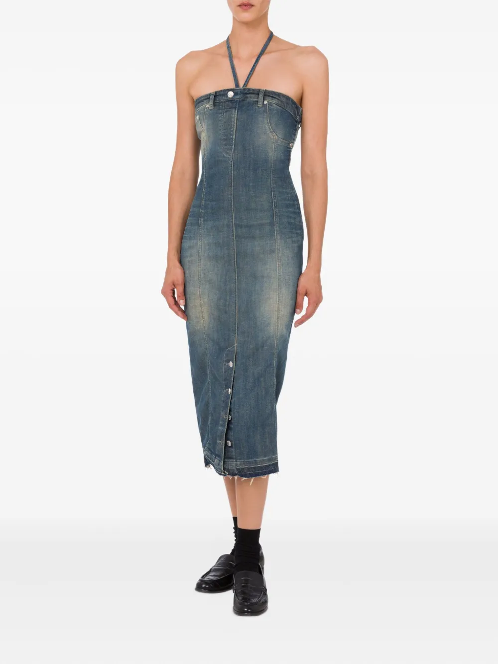 MOSCHINO JEANS Denim midi-jurk met halternek Blauw