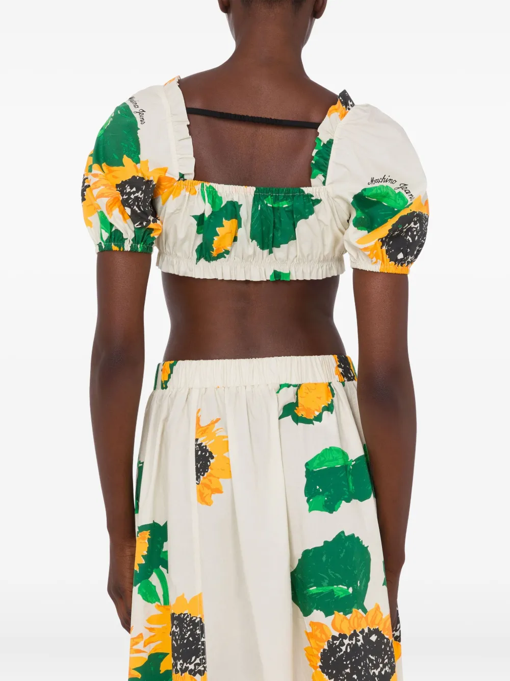  Moschino Jeans Puff-sleeve Floral-print Top - Neutrals 