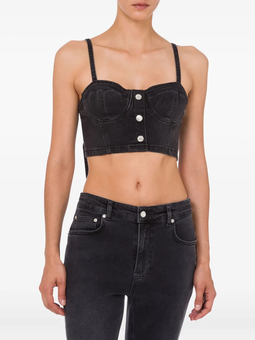  Moschino Jeans Button-front Denim Crop Top - Grey 