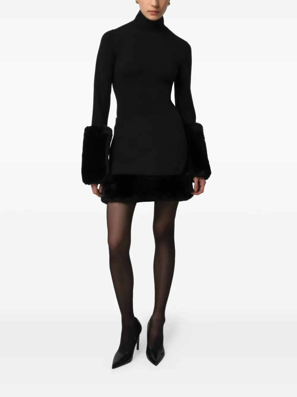 Apparis Meadow Faux-fur Trimmed Mini Skirt In Black