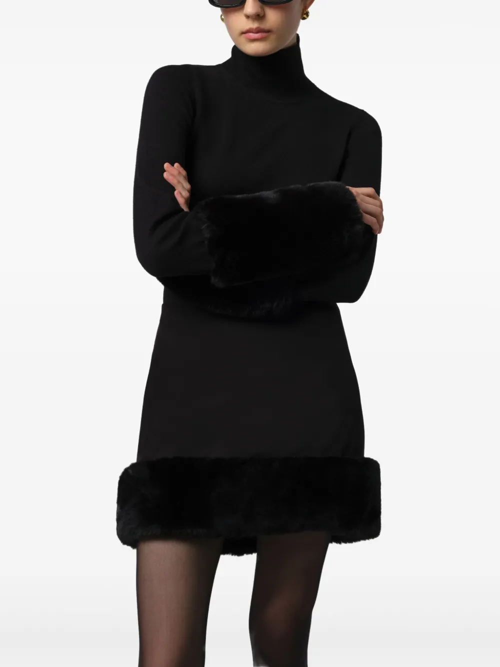 Apparis Meadow Faux-fur Trimmed Mini Skirt In Black