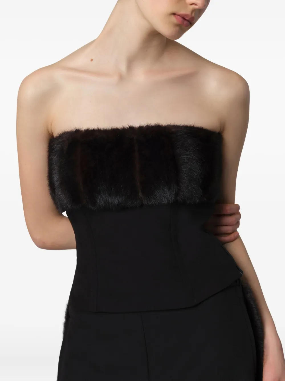 Apparis Ivy Faux-fur Tube Top In Black