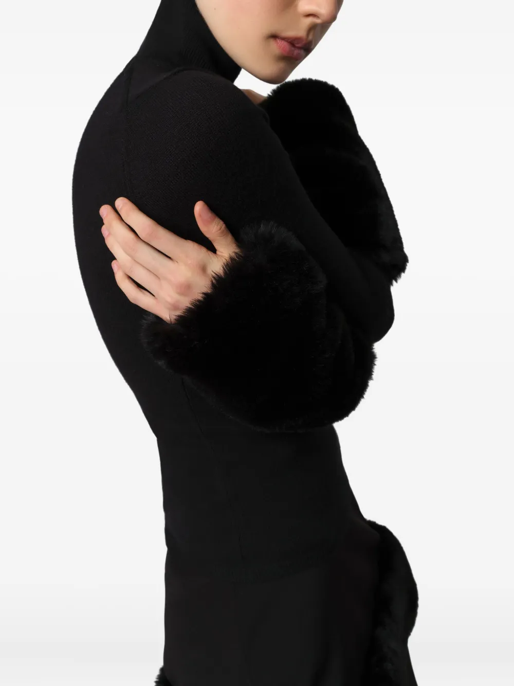 Apparis Aspen Faux-fur Trim Sweater In Black