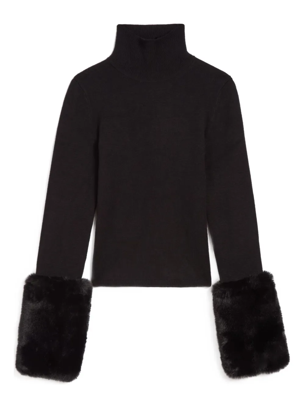 Apparis Aspen Faux-fur Trim Sweater In Black