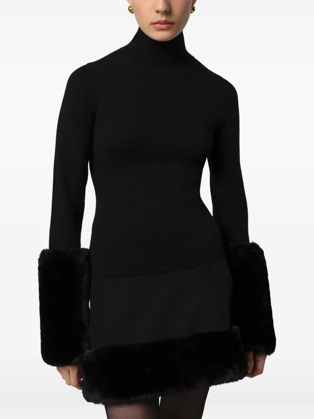 Apparis Aspen Faux-fur Trim Sweater In Black