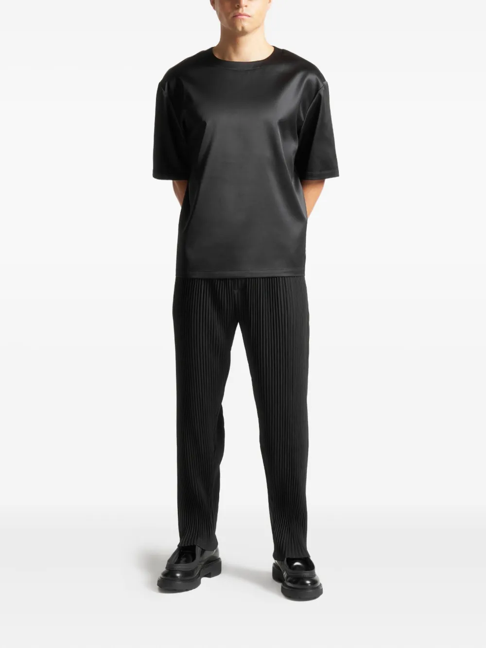 Manière De Voir satin crew-neck T-shirt - Zwart