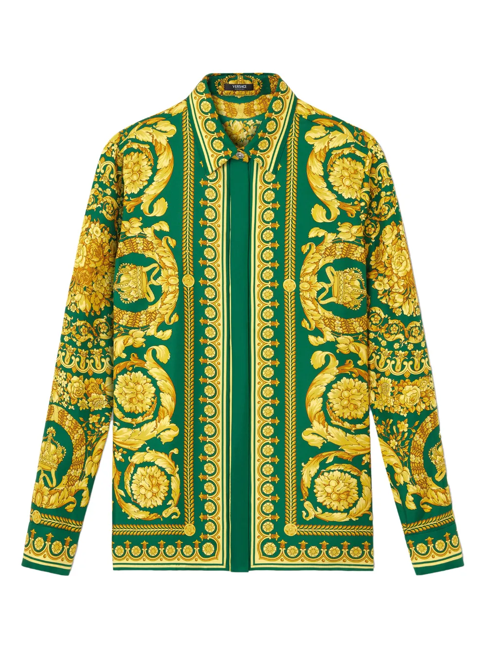 Versace Barocco-print Silk Shirt In Yellow