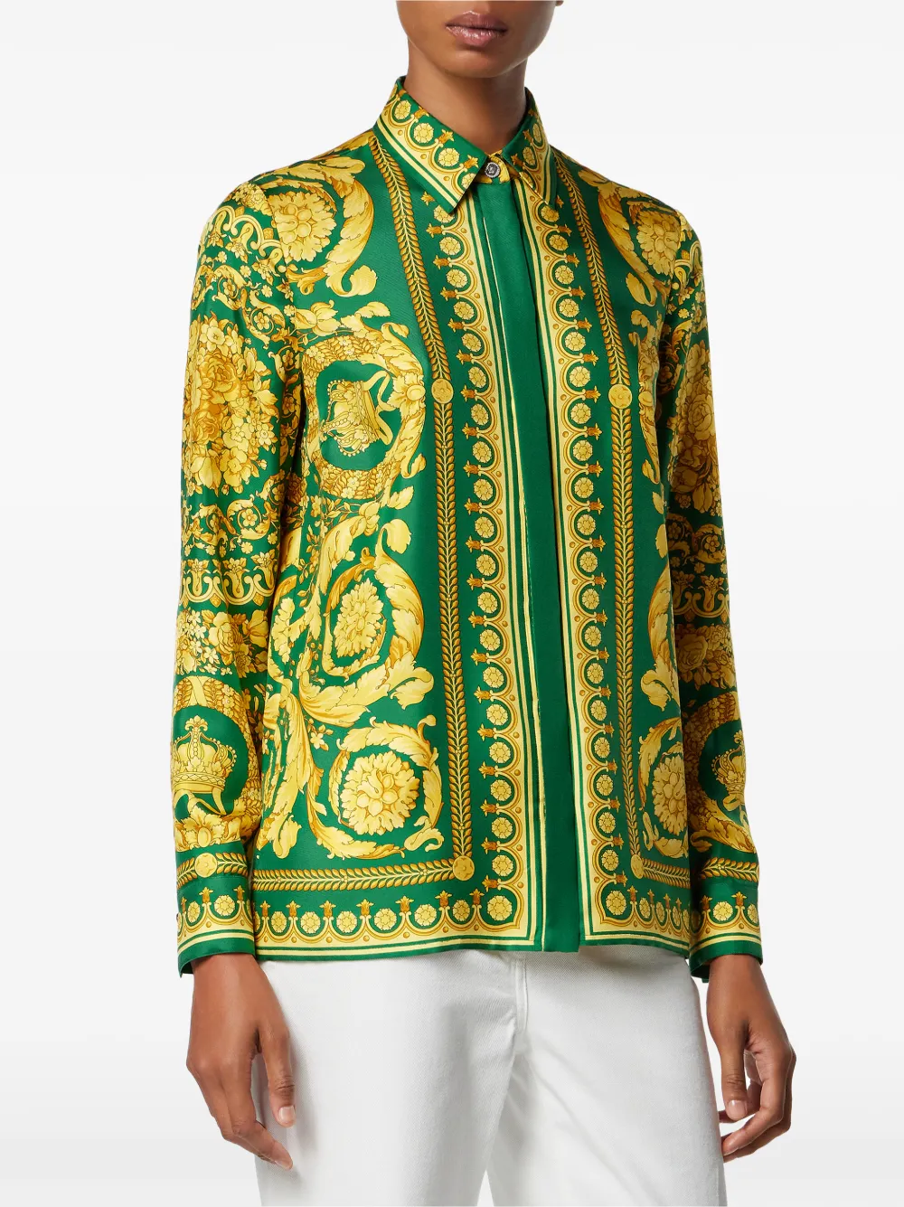 Versace Barocco-print Silk Shirt In Yellow