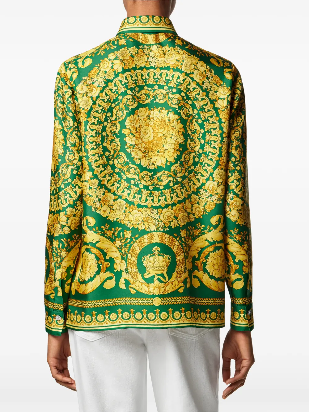 Versace Barocco-print Silk Shirt In Yellow