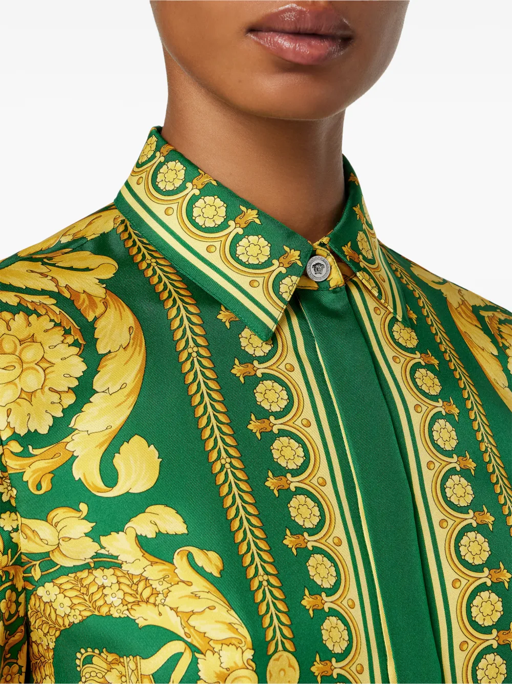 Versace Barocco-print Silk Shirt In Yellow