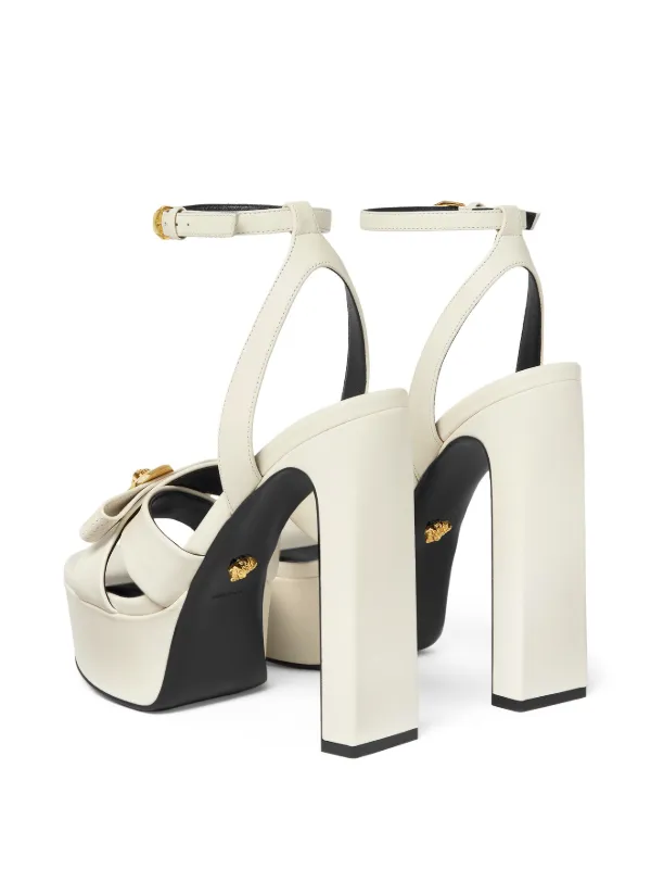 Versace Gianni Ribbon Leather Sandals 140 Mm | Neutrals | FARFETCH