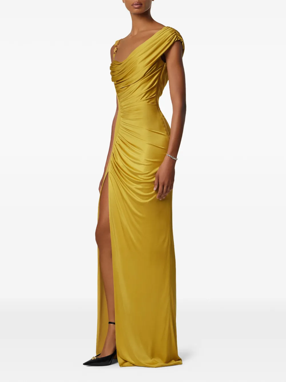  Versace Asymmetric-neck Maxi Dress - Yellow 