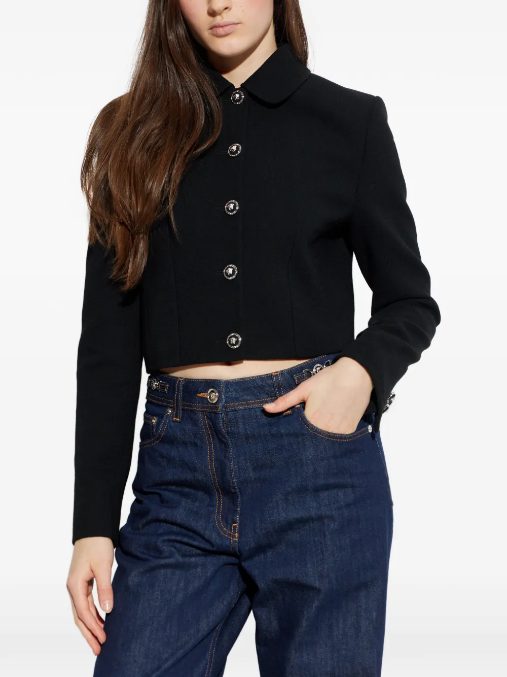 Versace Long-sleeve Buttoned Jacket In Black